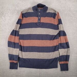Refectory Striped Mock‎ Neck Pullover Sweater British Inspired Mens Medium